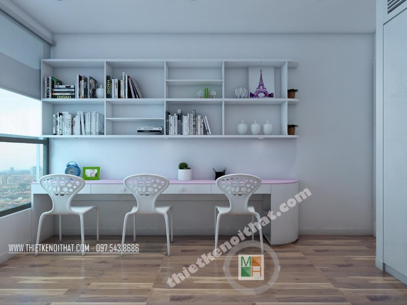 Bàn học gỗ công nghiệp với vẻ đẹp thanh thoát, nhẹ nhàng mà không kém phần tiện nghi bàn học trẻ em
