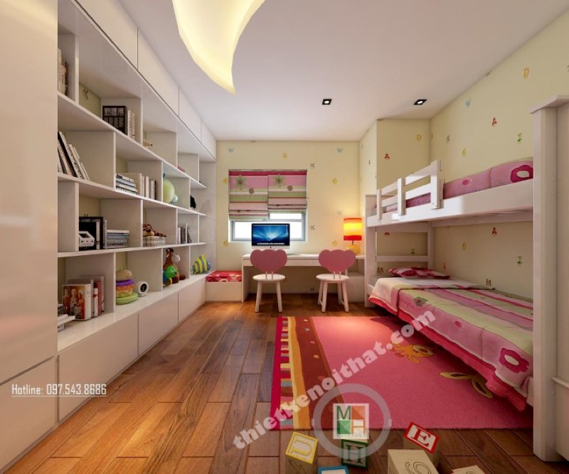 Mẫu bàn học đẹp được nhiều gia chủ lựa chọn cho không gian phòng ngủ của con bàn học trẻ em