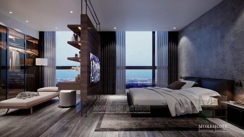 Không gian nội thất phòng ngủ có thiết kế màu sắc đơn giản mộc mạc nhưng vẫn làm nổi bật sự sang trọng riêng biệt.
